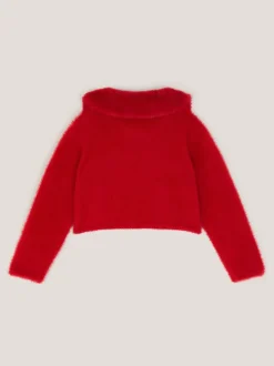 Monsoon Red Detachable Collar Fuzzy Cardigan