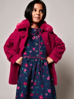 Monsoon Red Faux Collar Bow Coat