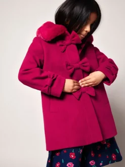 Monsoon Red Faux Collar Bow Coat