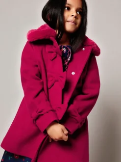 Monsoon Red Faux Collar Bow Coat