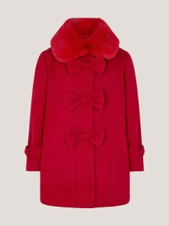 Monsoon Red Faux Collar Bow Coat