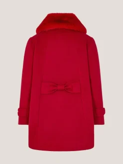 Monsoon Red Faux Collar Bow Coat