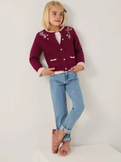 Monsoon Red Floral Embroidered Cardigan