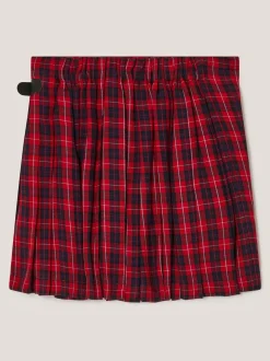 Monsoon Red Floral Embroidered Tartan Kilt Skirt