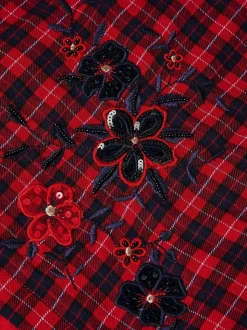 Monsoon Red Floral Embroidered Tartan Kilt Skirt