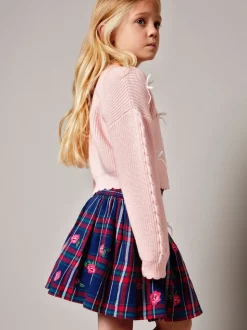 Monsoon Red Floral Print Embroidered Tartan Skirt