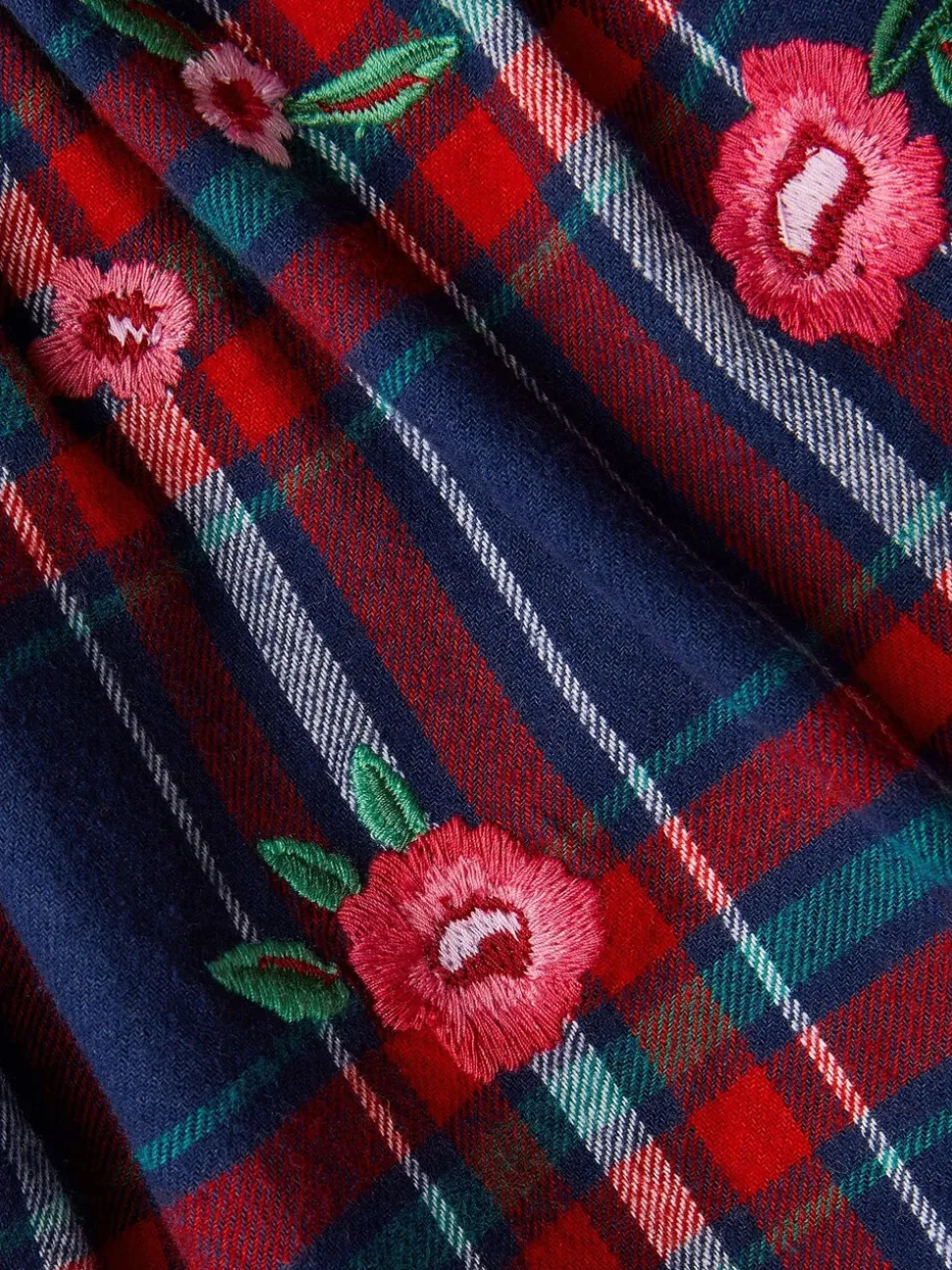Monsoon Red Floral Print Embroidered Tartan Skirt