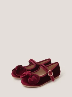 Monsoon Red Velvet Bow Strap Ballet Flats