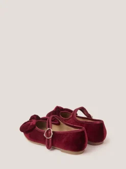 Monsoon Red Velvet Bow Strap Ballet Flats