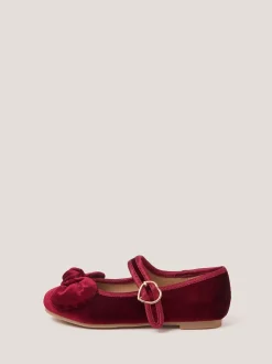 Monsoon Red Velvet Bow Strap Ballet Flats