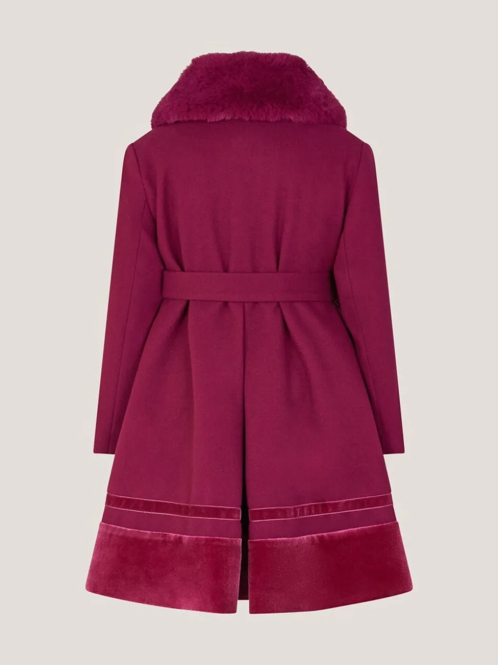 Monsoon Red Velvet Trim Faux Fur Dress Coat