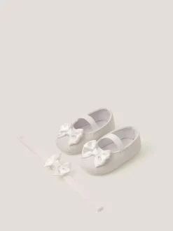 Monsoon Silver Baby Bow Glitter Shoes & Headband Set