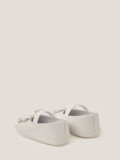 Monsoon Silver Baby Bow Glitter Shoes & Headband Set
