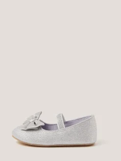 Monsoon Silver Baby Bow Glitter Walker Shoes
