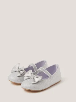 Monsoon Silver Baby Bow Glitter Walker Shoes