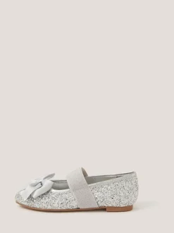 Monsoon Silver Glitter Bow Ballet Flats