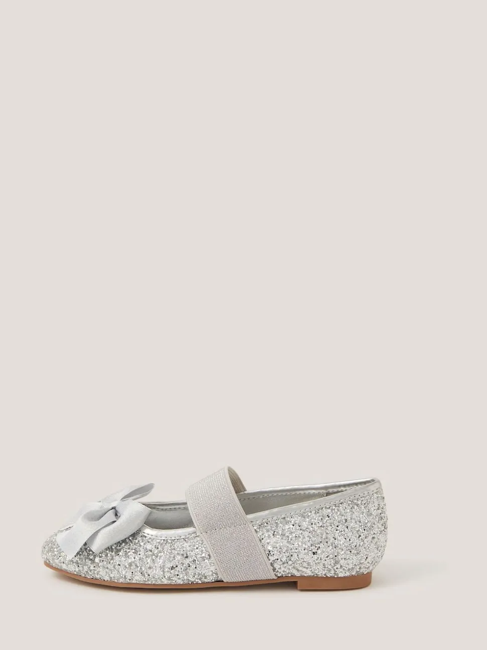 Monsoon Silver Glitter Bow Ballet Flats