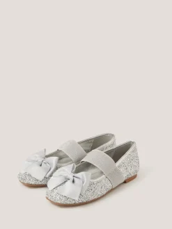 Monsoon Silver Glitter Bow Ballet Flats