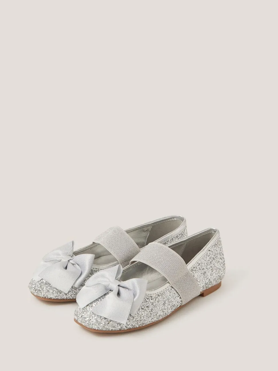 Monsoon Silver Glitter Bow Ballet Flats