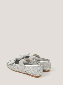 Monsoon Silver Glitter Bow Ballet Flats