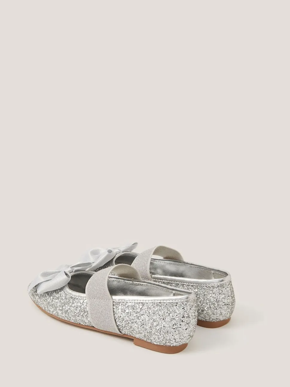 Monsoon Silver Glitter Bow Ballet Flats