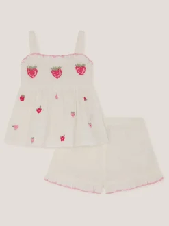 Monsoon White Baby Strawberry Top & Shorts Set