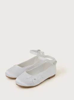 Monsoon White Communion Flower Ballet Flats