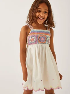 Monsoon White Crochet Sleeveless Dress