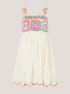 Monsoon White Crochet Sleeveless Dress
