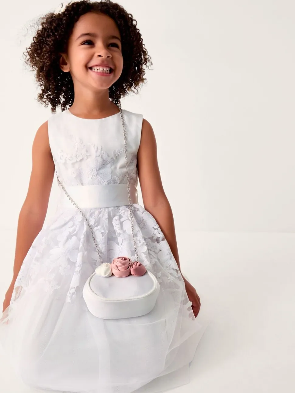 Monsoon White Felicity Floral Embroidered Dress