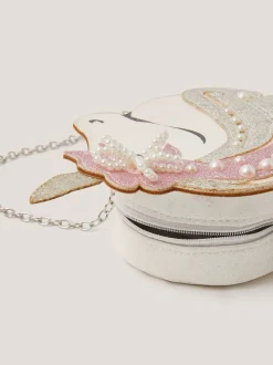 Monsoon White Glitter Unicorn Bag & Pearly Hair Clips Set