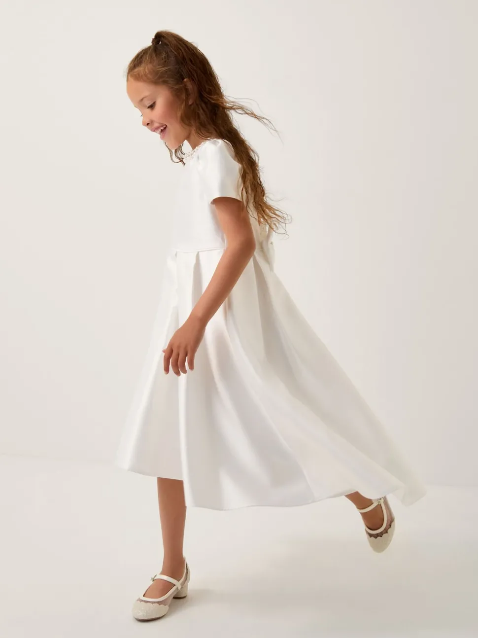 Monsoon White Isabella Short Sleeve Pearl Effect Embellished Dress