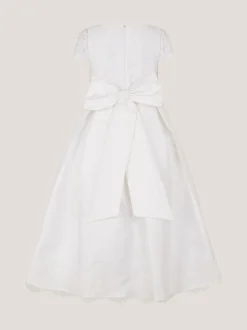 Monsoon White Lola Bow Lace Trim Dress