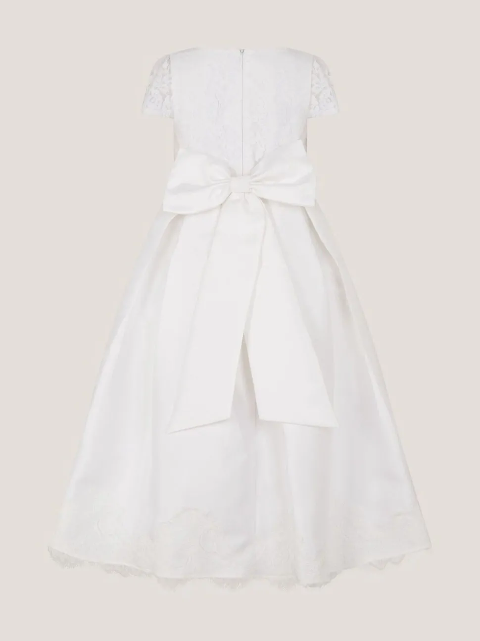 Monsoon White Lola Bow Lace Trim Dress