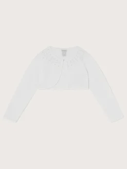 Monsoon White Niamh Pearl Embellished 100% Cotton Cardigan