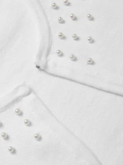 Monsoon White Niamh Pearl Embellished 100% Cotton Cardigan