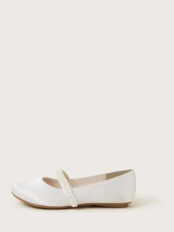Monsoon White Pearl Strap Ballet Flats