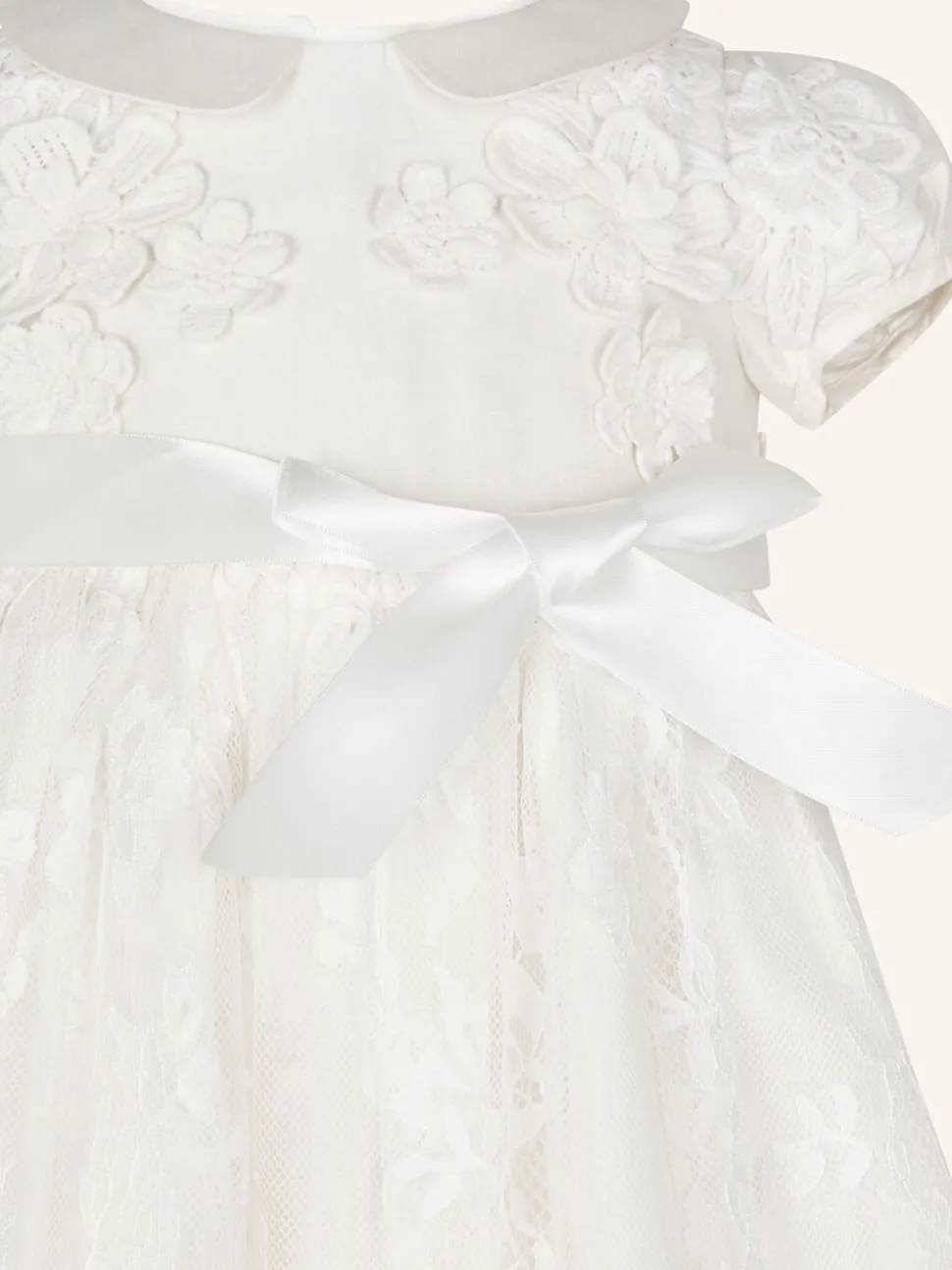 Monsoon White Provenza Silk Baby Christening Dress