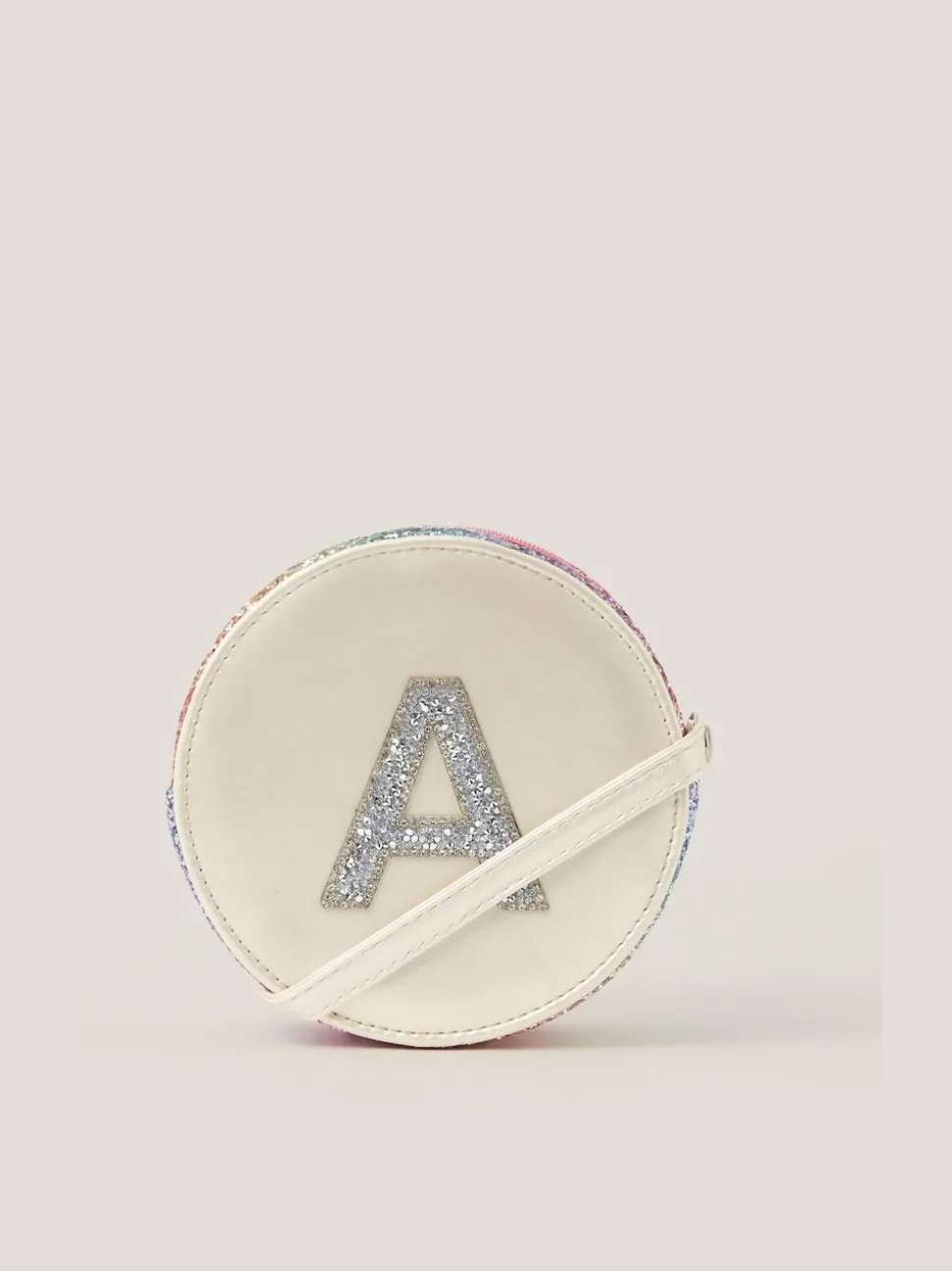 Monsoon White Round Glittery Initial Bag