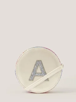 Monsoon White Round Glittery Initial E Bag