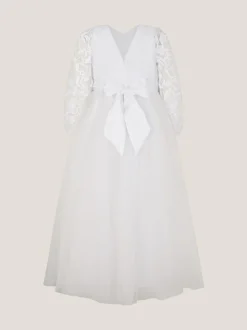 Monsoon White Sienna Floral Embroidered Long Sleeve Dress