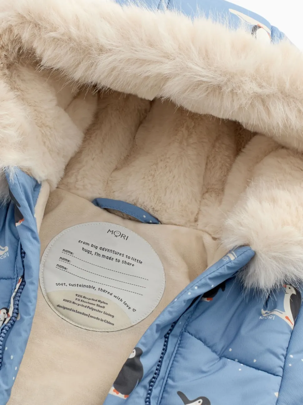 MORI Blue Cosy Zip-Up Lined Snowsuit