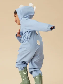 MORI Blue Dinosaur Lined Waterproof Puddlesuit