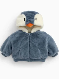 MORI Blue Penguin Faux Fur Cosy Zip Up Hooded Jacket