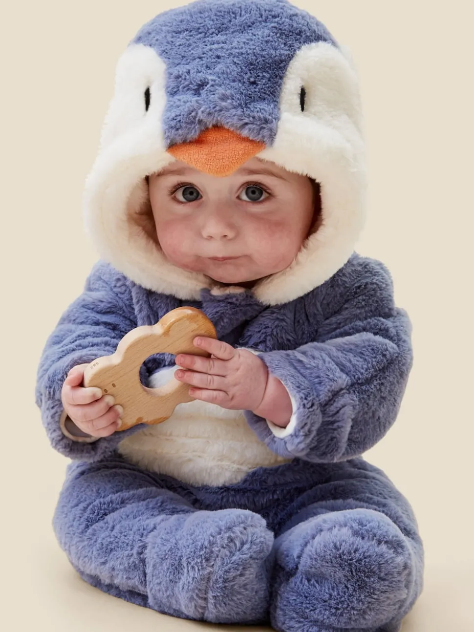 MORI Blue Penguin Faux Fur Supersoft Zip Up Pramsuit