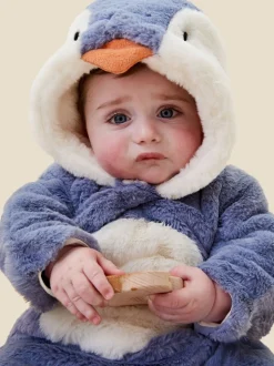 MORI Blue Penguin Faux Fur Supersoft Zip Up Pramsuit