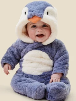 MORI Blue Penguin Faux Fur Supersoft Zip Up Pramsuit