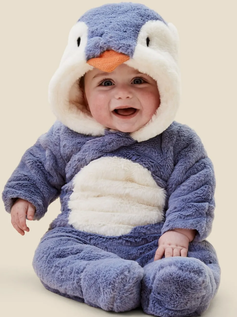 MORI Blue Penguin Faux Fur Supersoft Zip Up Pramsuit