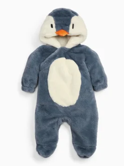 MORI Blue Penguin Faux Fur Supersoft Zip Up Pramsuit