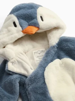 MORI Blue Penguin Faux Fur Supersoft Zip Up Pramsuit